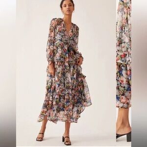 Anthropologie The Marais Printed Chiffon Dress Women’s Floral Design Size